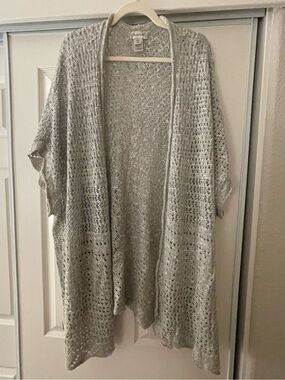 Avenue Silver Gray Open-Knit short-sleeved Open Sweater Kimono